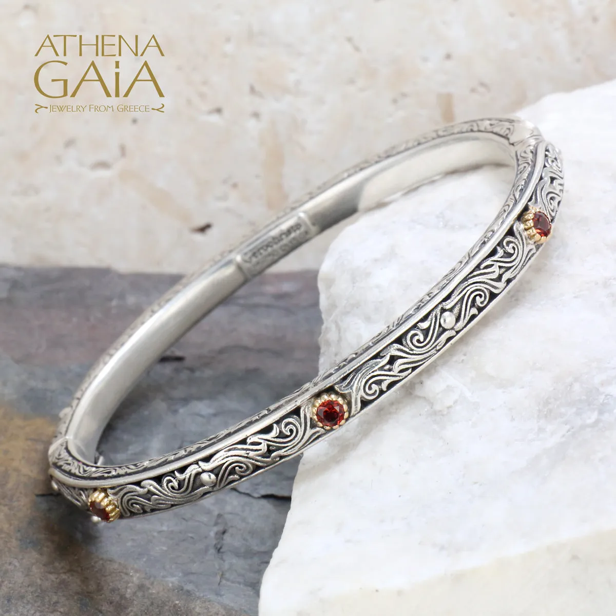 Nefeli Silver Bangle Bracelet with Stones