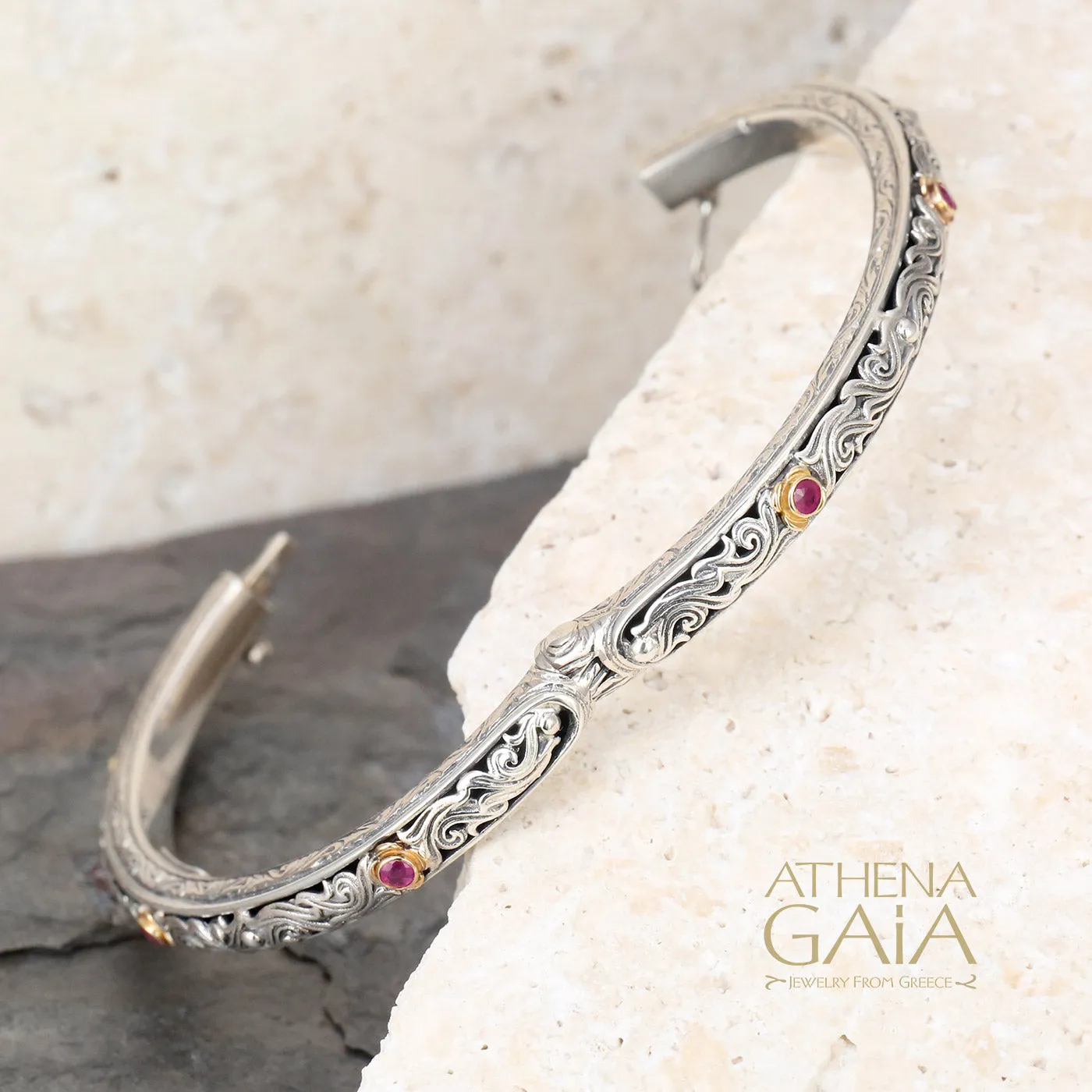 Nefeli Silver Bangle Bracelet with Stones