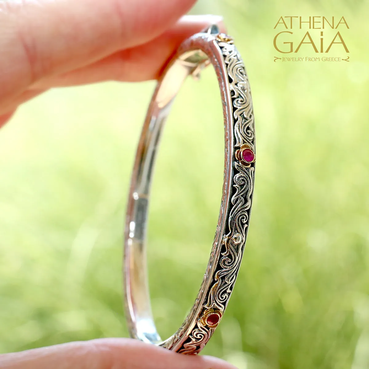 Nefeli Silver Bangle Bracelet with Stones