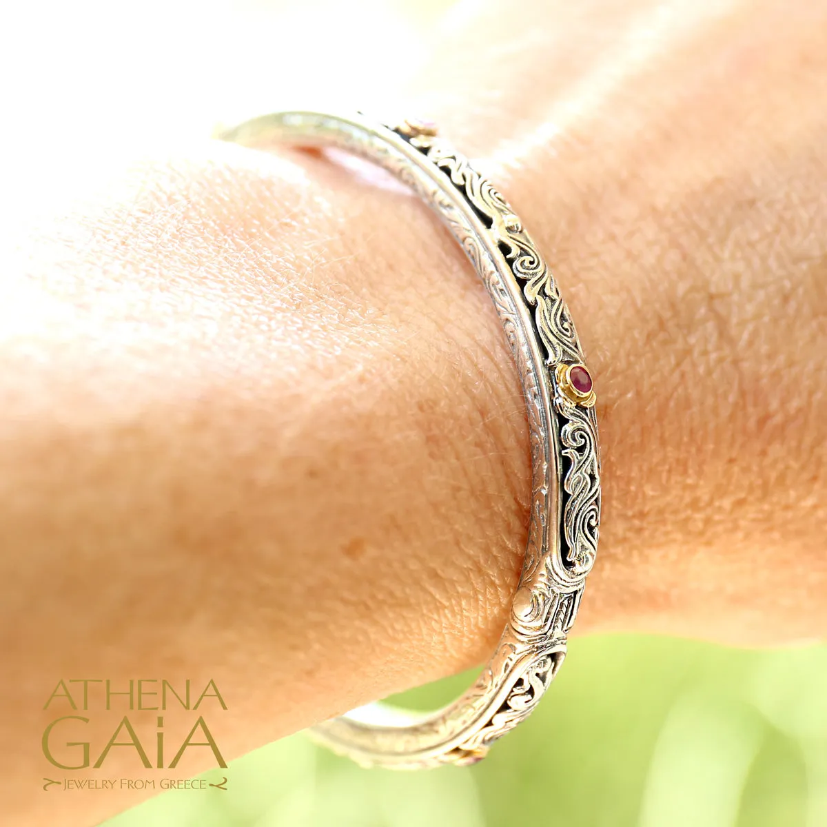 Nefeli Silver Bangle Bracelet with Stones