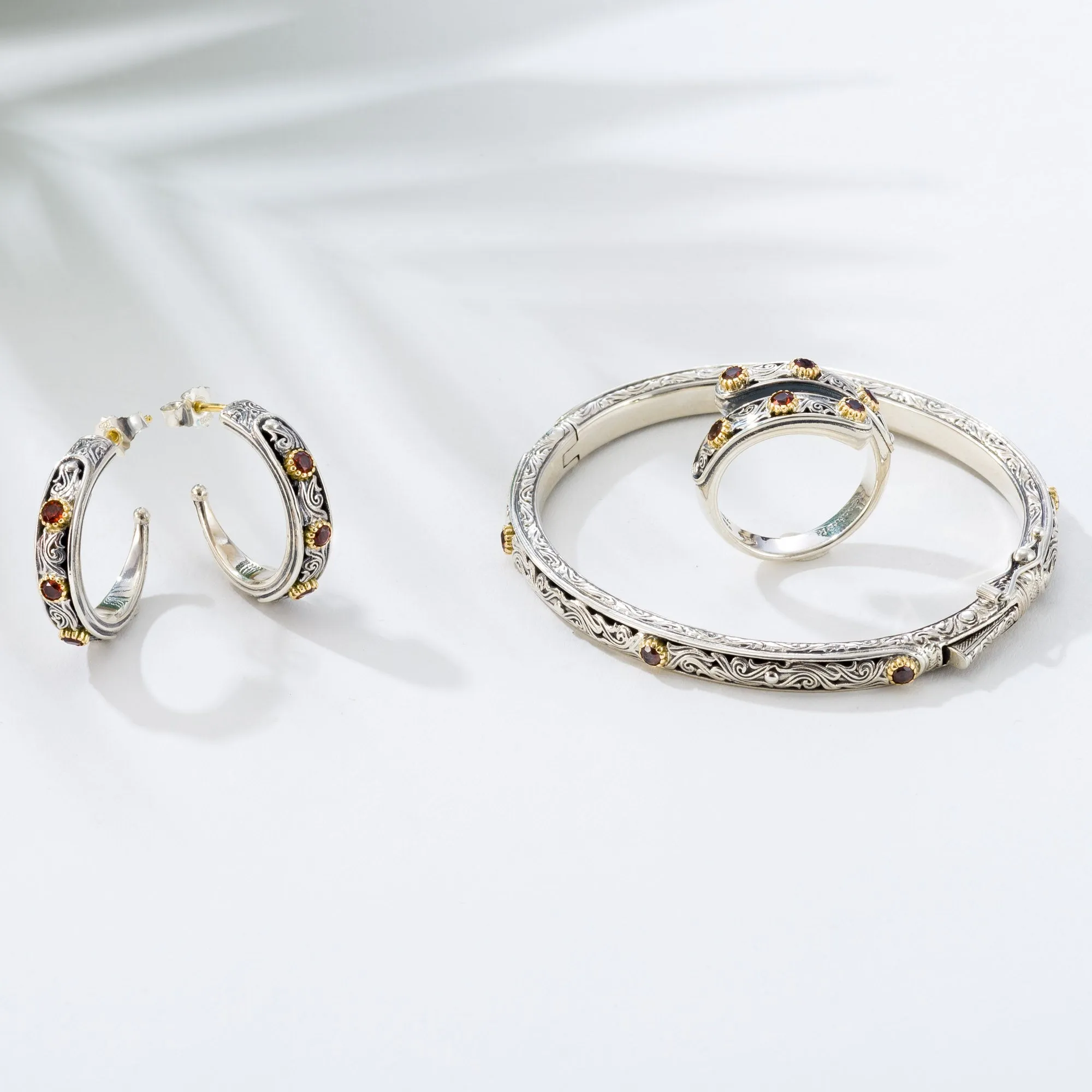 Nefeli Silver Bangle Bracelet with Stones