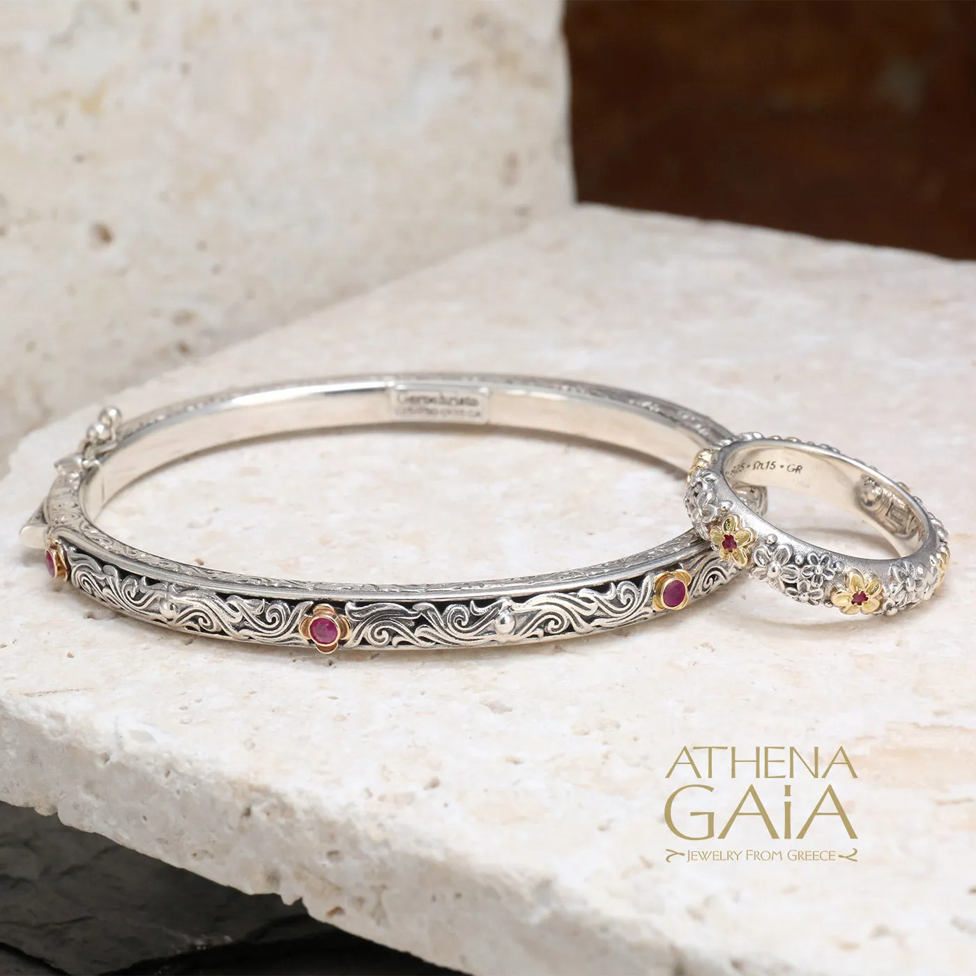 Nefeli Silver Bangle Bracelet with Stones