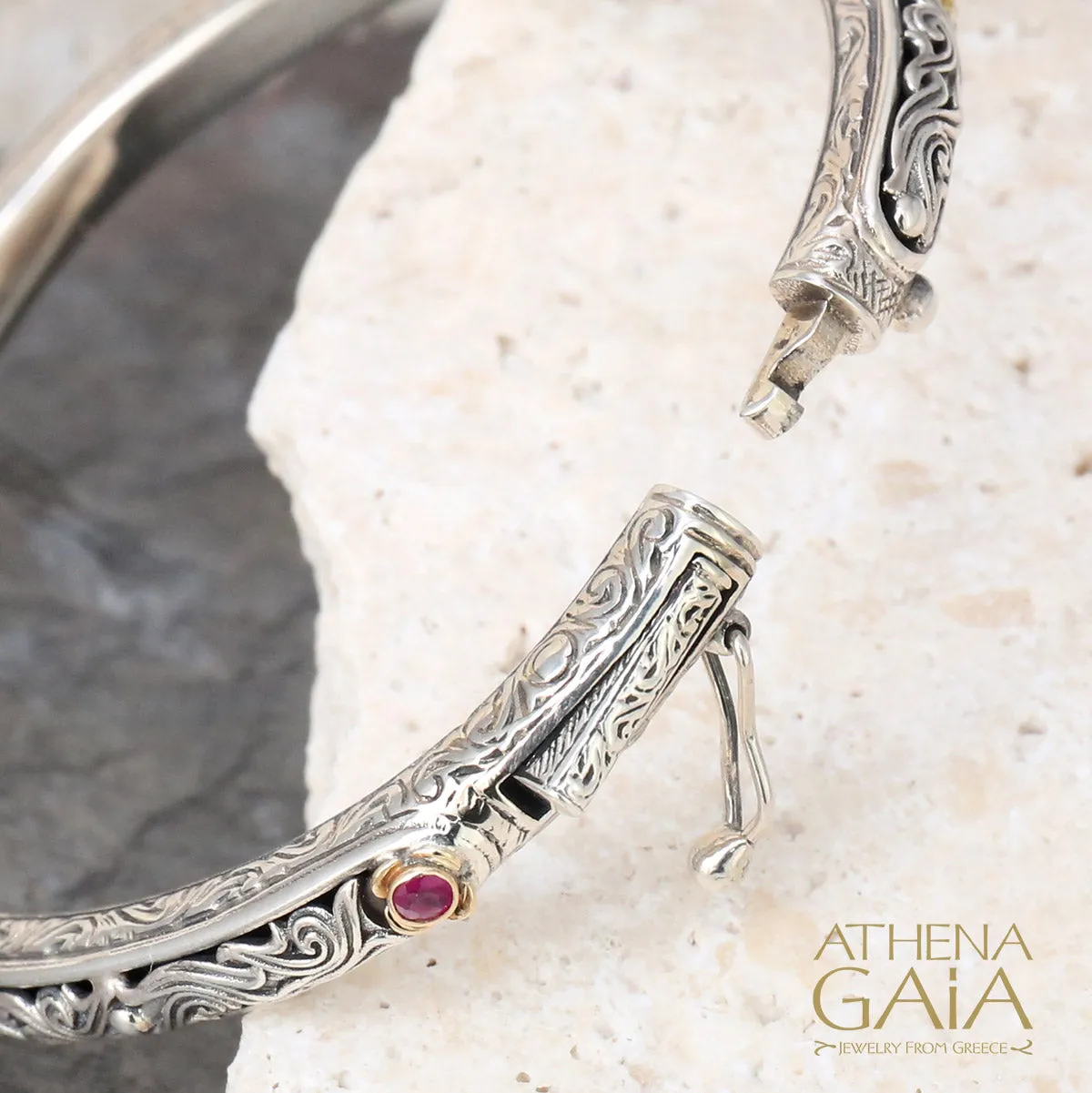 Nefeli Silver Bangle Bracelet with Stones