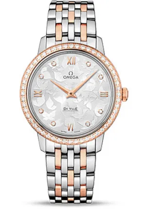 Omega De Ville Prestige Quartz Watch - 32.7 mm Steel Case - 8K Red Gold Bezel - Silver Diamond Dial - Red Gold-Steel Bracelet - 424.25.33.60.52.001
