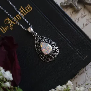 Opal Filigree Teardrop Necklace Sterling Silver