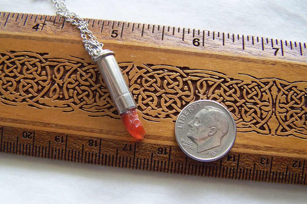 Orange Fire Opal Silver Bullet Pendant Necklace