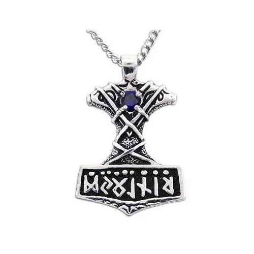 Ornate Thor's Hammer Necklace with Gemstone