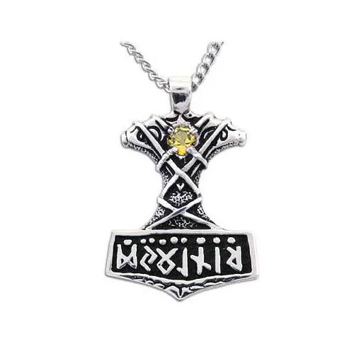 Ornate Thor's Hammer Necklace with Gemstone