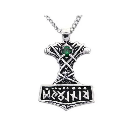 Ornate Thor's Hammer Necklace with Gemstone
