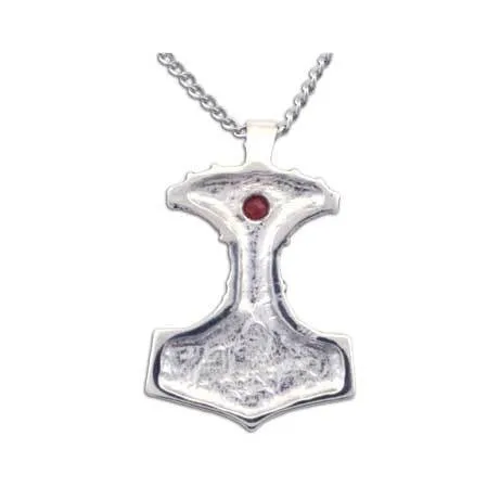 Ornate Thor's Hammer Necklace with Gemstone