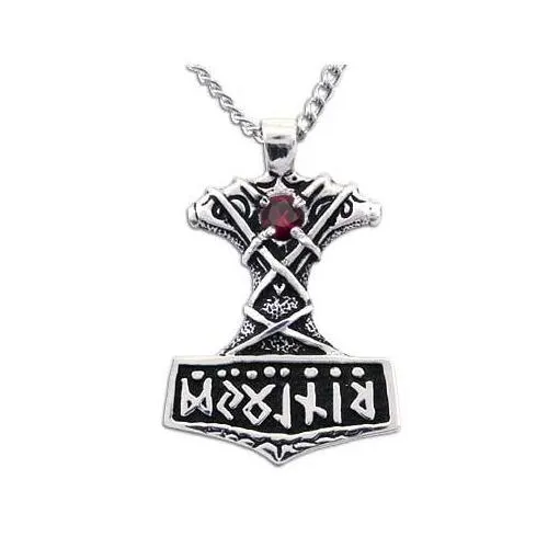 Ornate Thor's Hammer Necklace with Gemstone