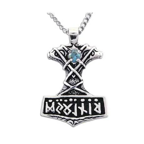 Ornate Thor's Hammer Necklace with Gemstone