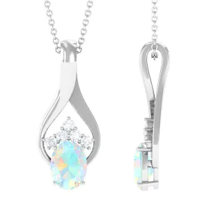 Oval Ethiopian Opal and Moissanite Silver Teardrop Pendant