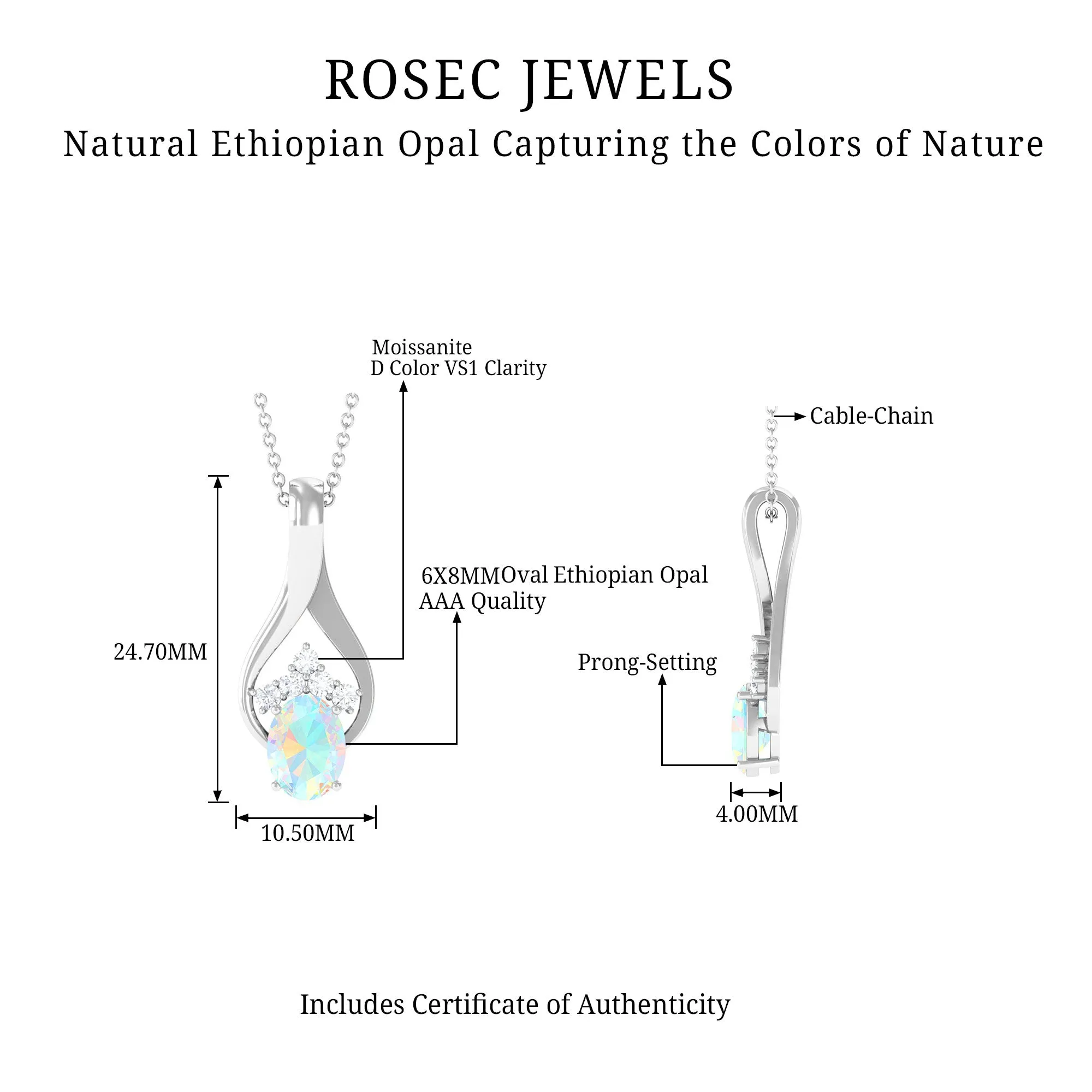 Oval Ethiopian Opal and Moissanite Silver Teardrop Pendant