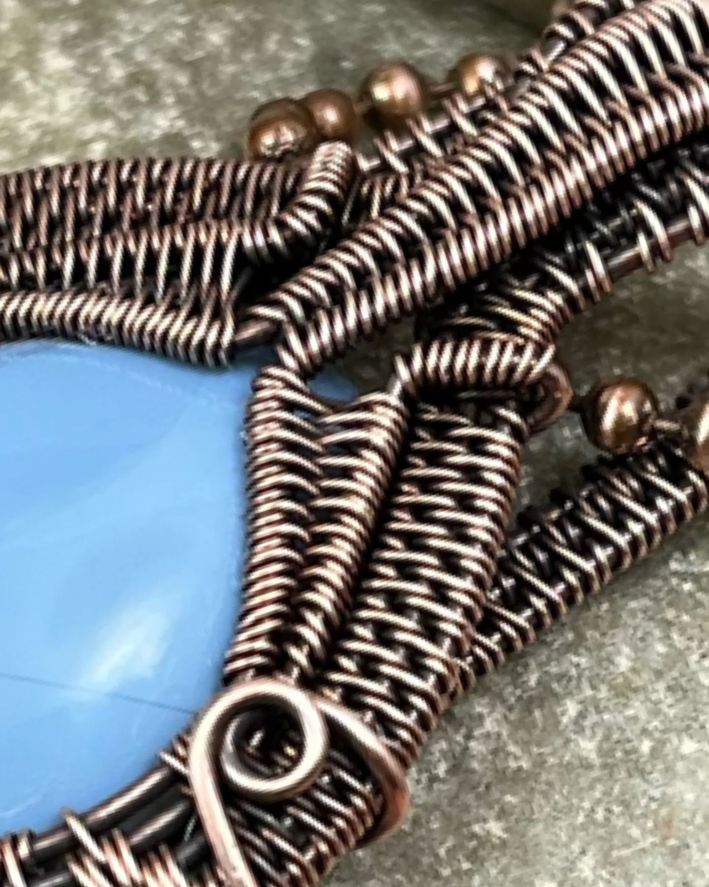 Oxidized Copper Wire Woven Owyhee Blue Opal Pendant