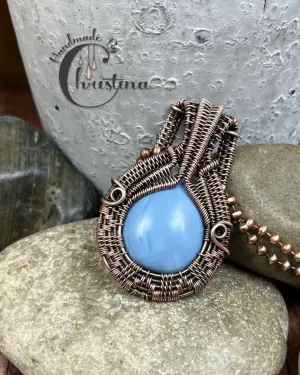 Oxidized Copper Wire Woven Owyhee Blue Opal Pendant