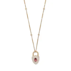 PAVE   BAGUETTE DIAMOND GEMSTONE LOCK SMOOTH BAR NECKLACE