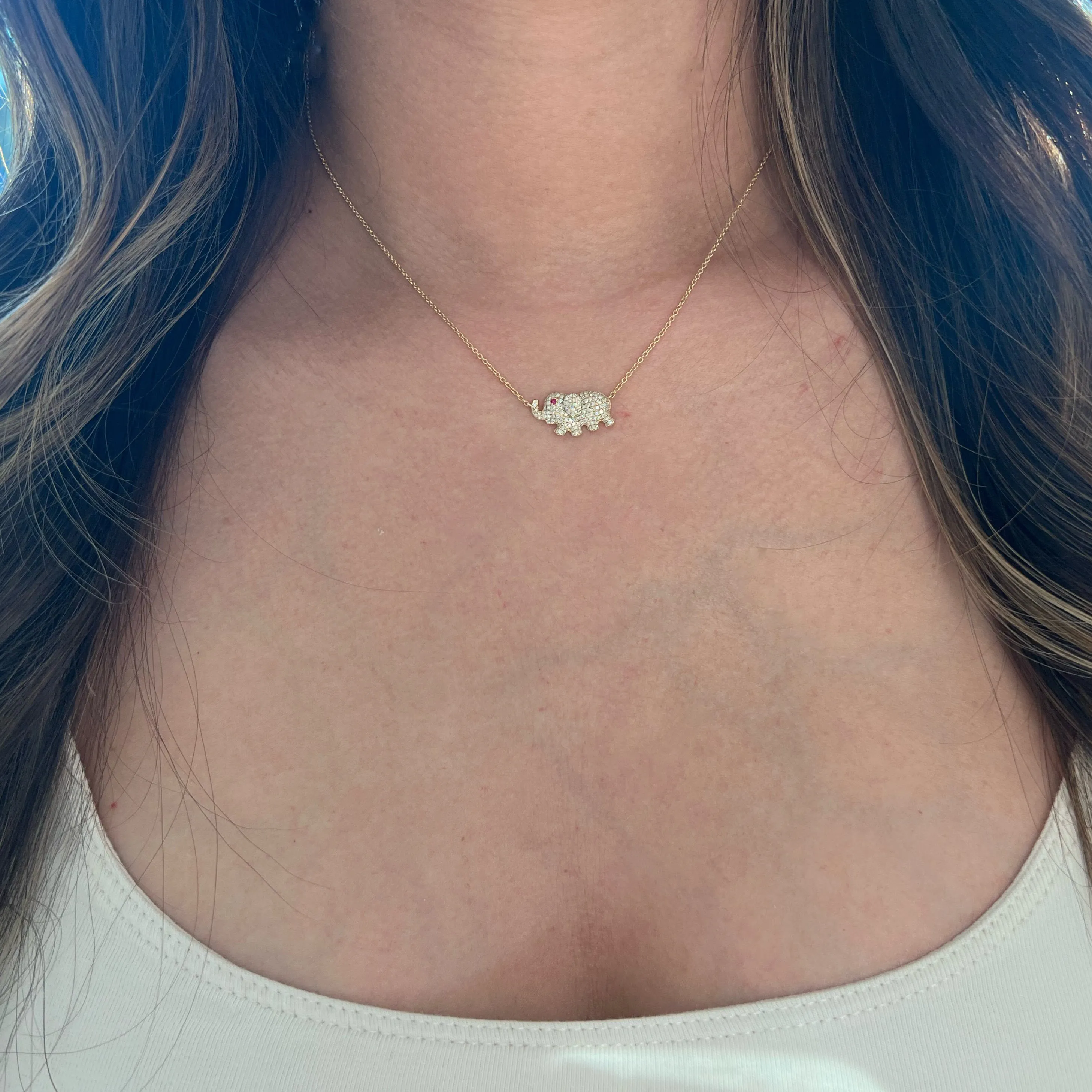 Pave Diamond Elephant Pendant Necklace