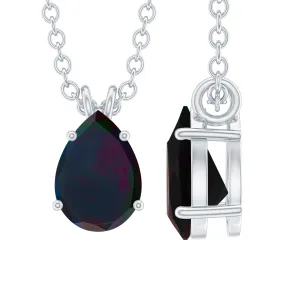 Pear Cut Natural Black Opal Solitaire Pendant in Gold