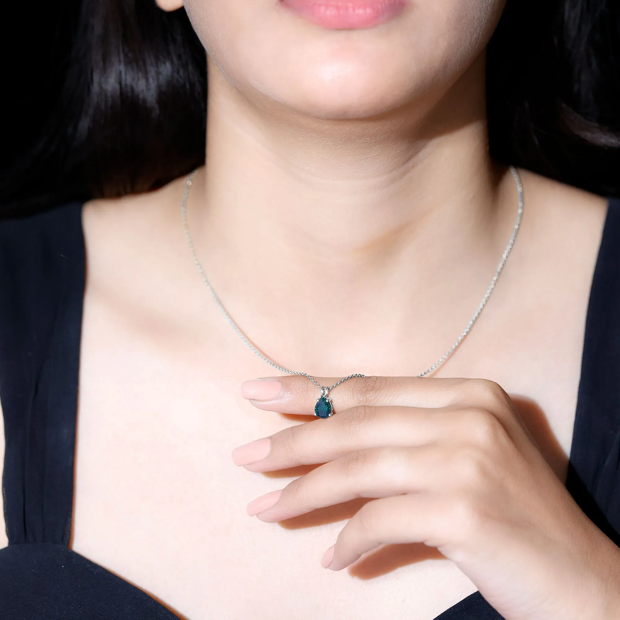 Pear Cut Natural Black Opal Solitaire Pendant in Gold
