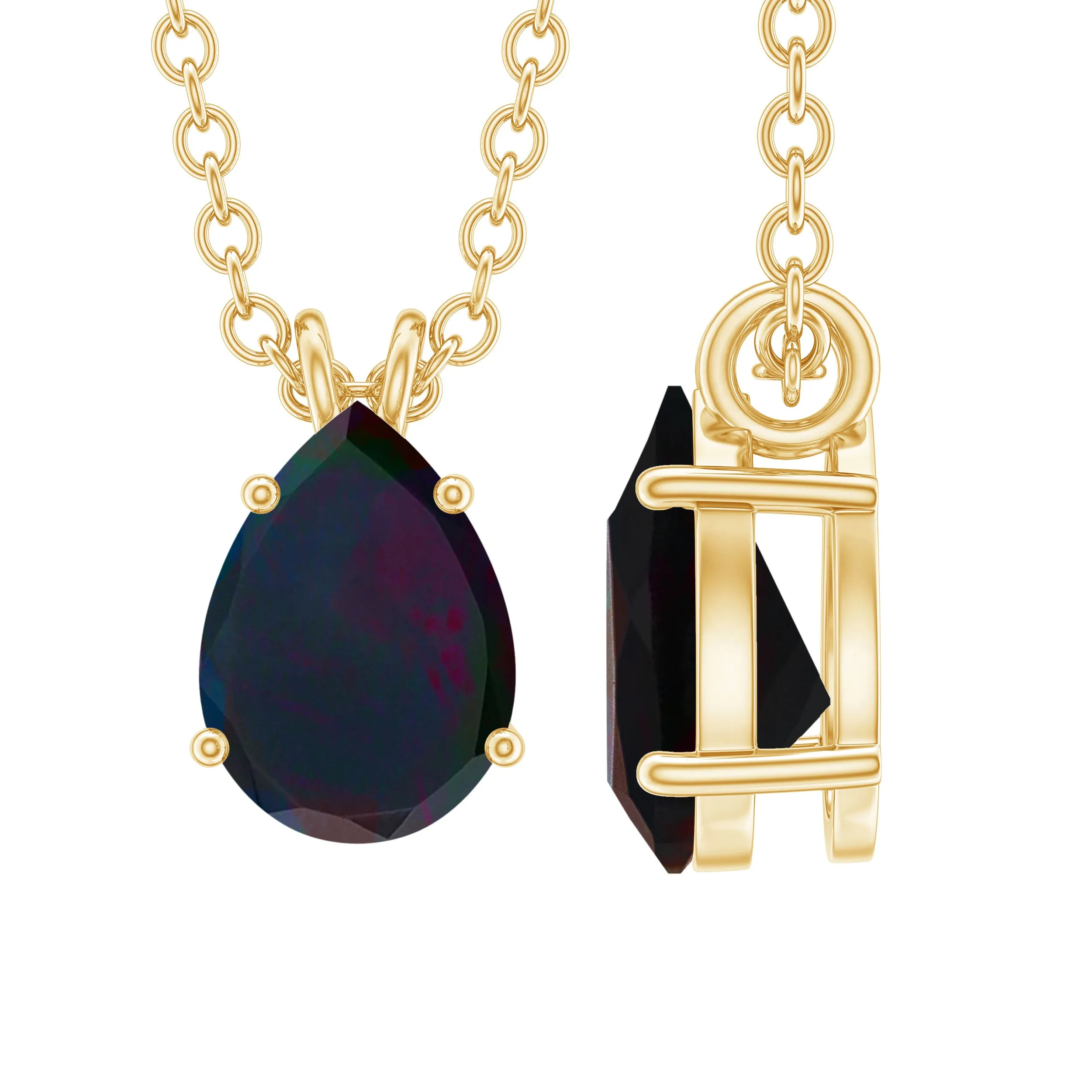 Pear Cut Natural Black Opal Solitaire Pendant in Gold