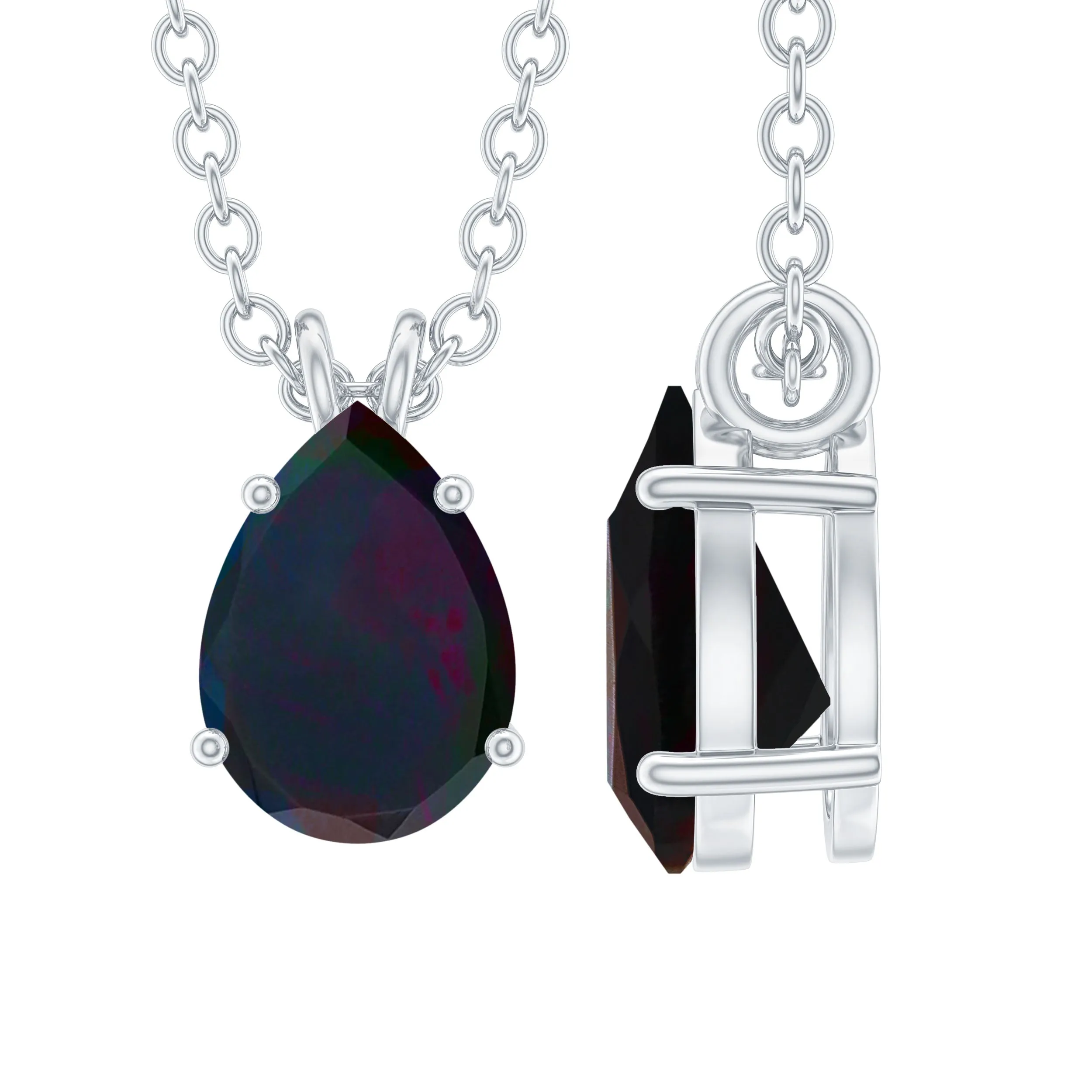 Pear Cut Natural Black Opal Solitaire Pendant in Gold