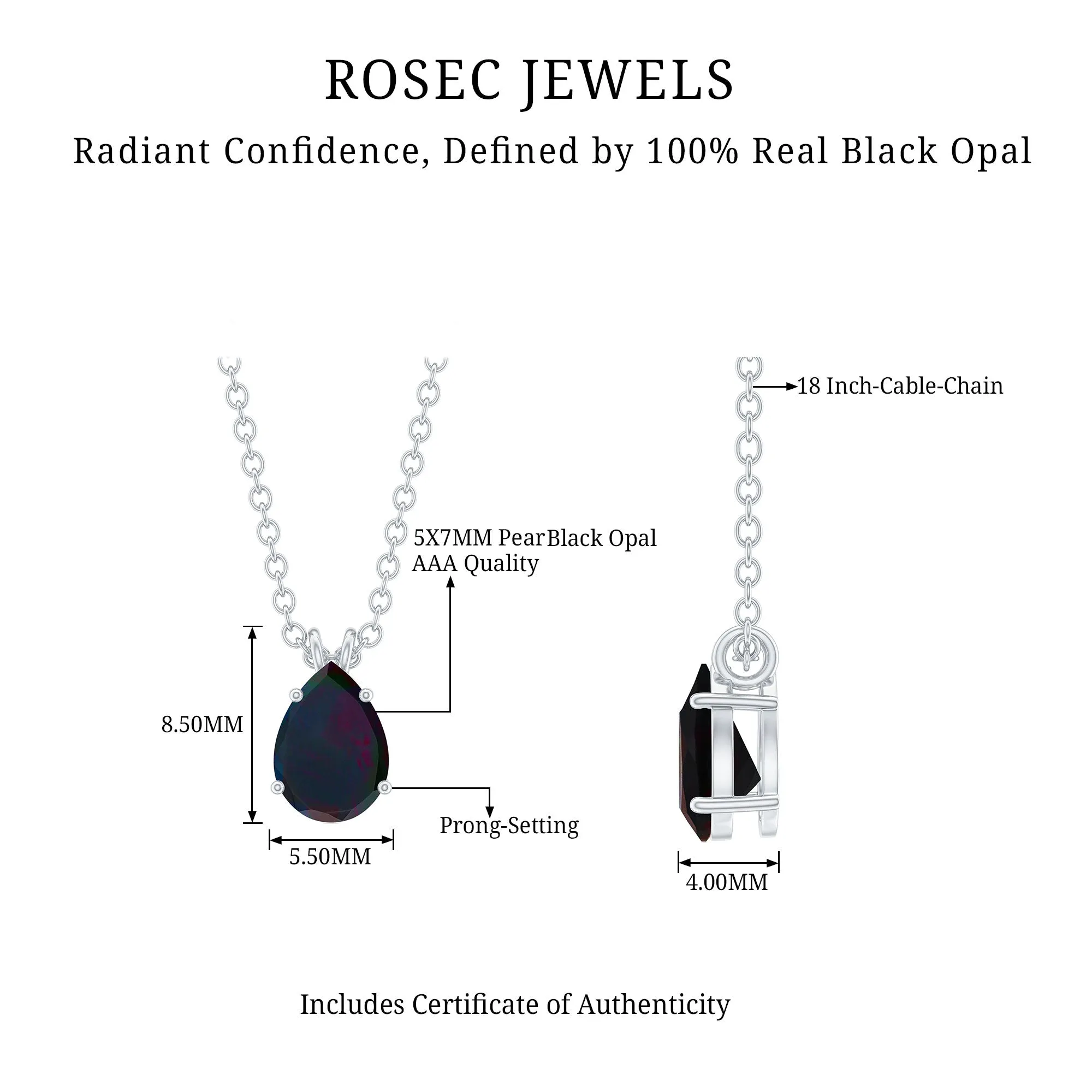 Pear Cut Natural Black Opal Solitaire Pendant in Gold