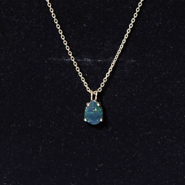 Pear Cut Natural Black Opal Solitaire Pendant in Gold