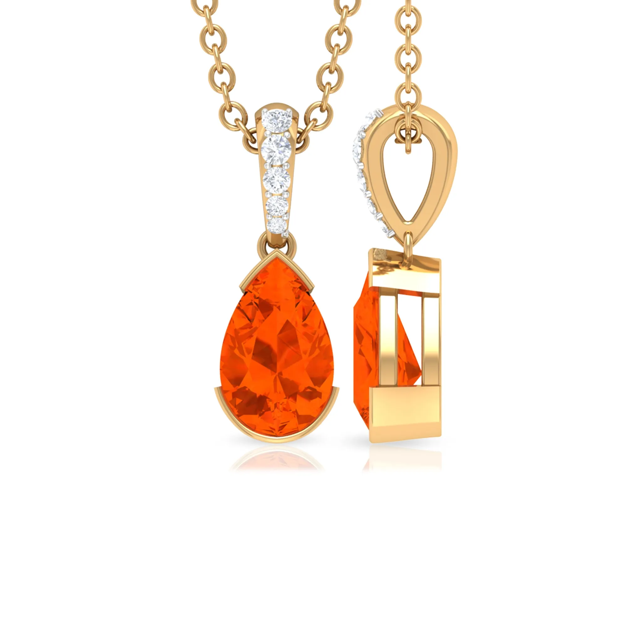 Pear Shape Fire Opal Solitaire Pendant with Diamond Accent Bail