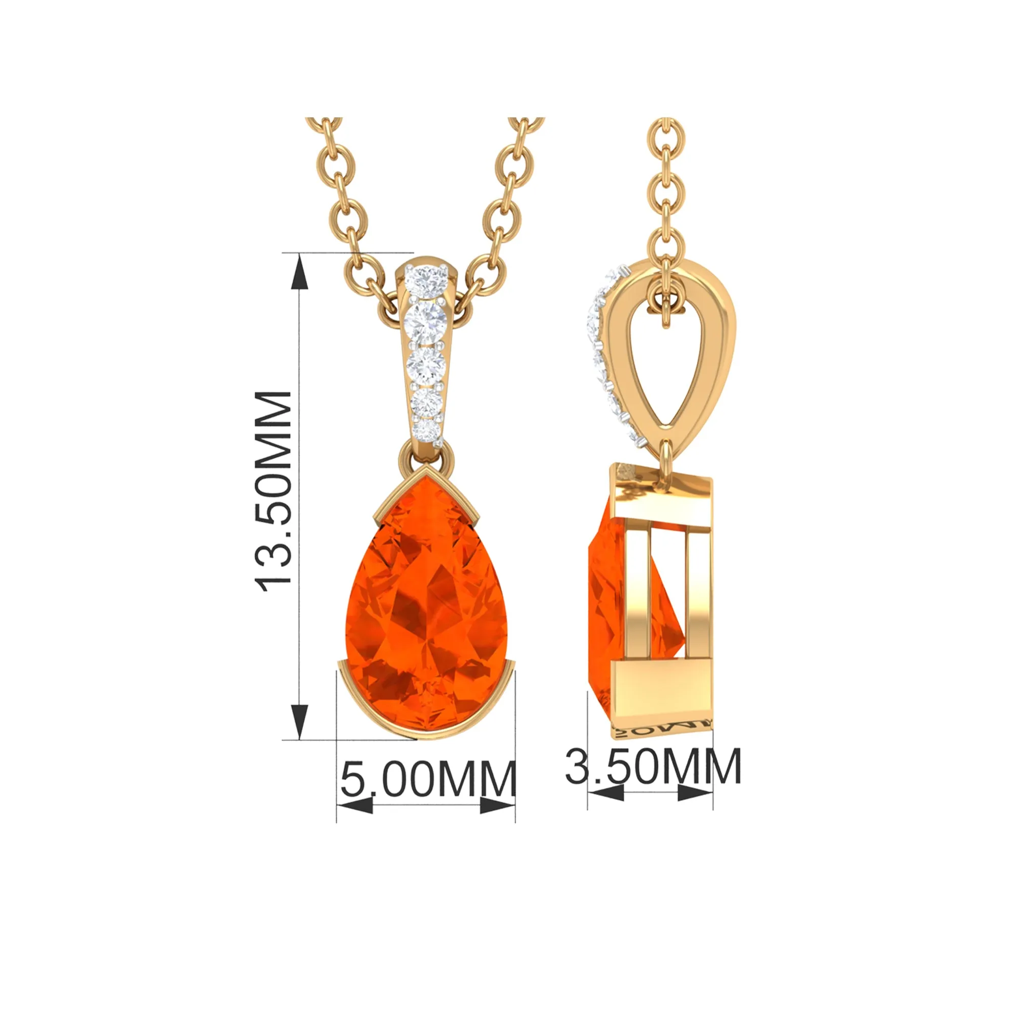 Pear Shape Fire Opal Solitaire Pendant with Diamond Accent Bail