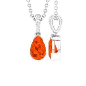 Pear Shape Fire Opal Solitaire Pendant with Diamond Accent Bail