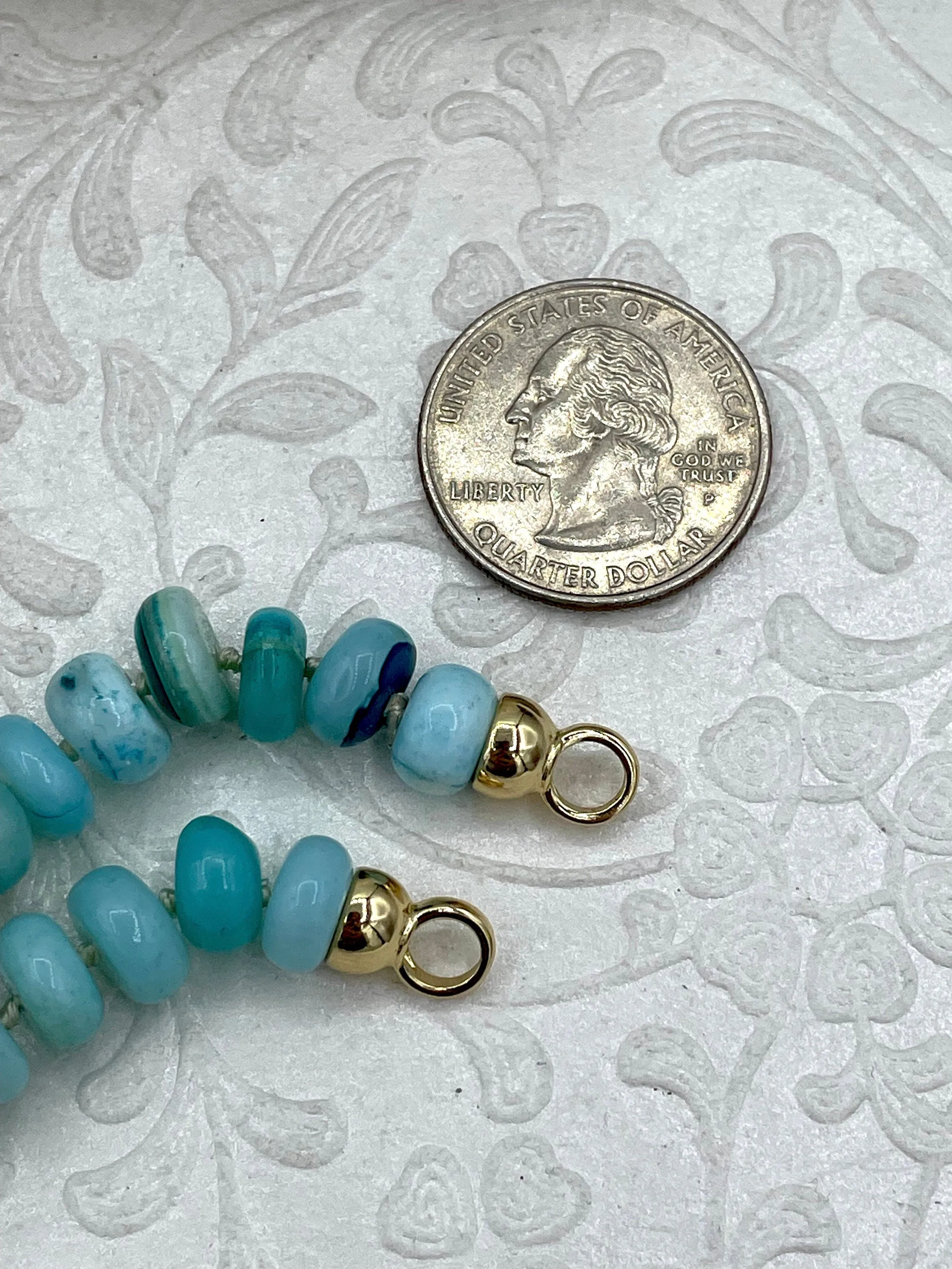 Peruvian Turquoise Mixed Opal Hand Knotted  Necklace,16", Rondelle Stones 8.5mmx5mm w/Gold orSilver Finished Ends, Candy Necklace, Fast Ship
