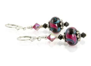 Pink Cosmic Swirls Lampwork Earrings