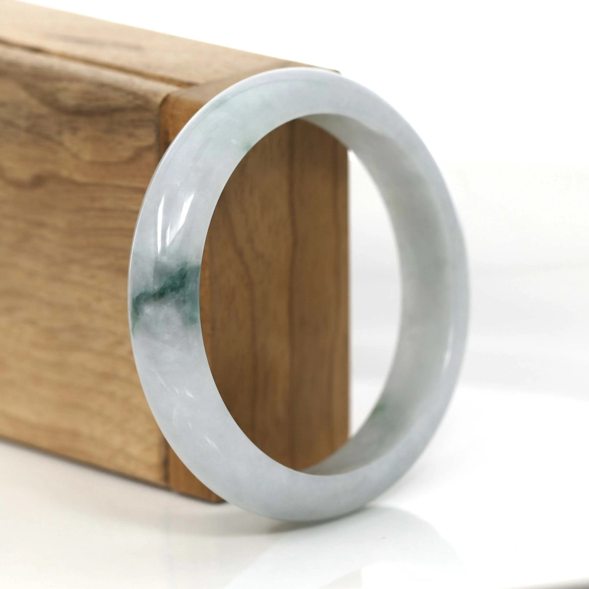 "Classic Bangle" Forest Green & White Jadeite Jade Bangle Bracelet (57.51 mm) #713