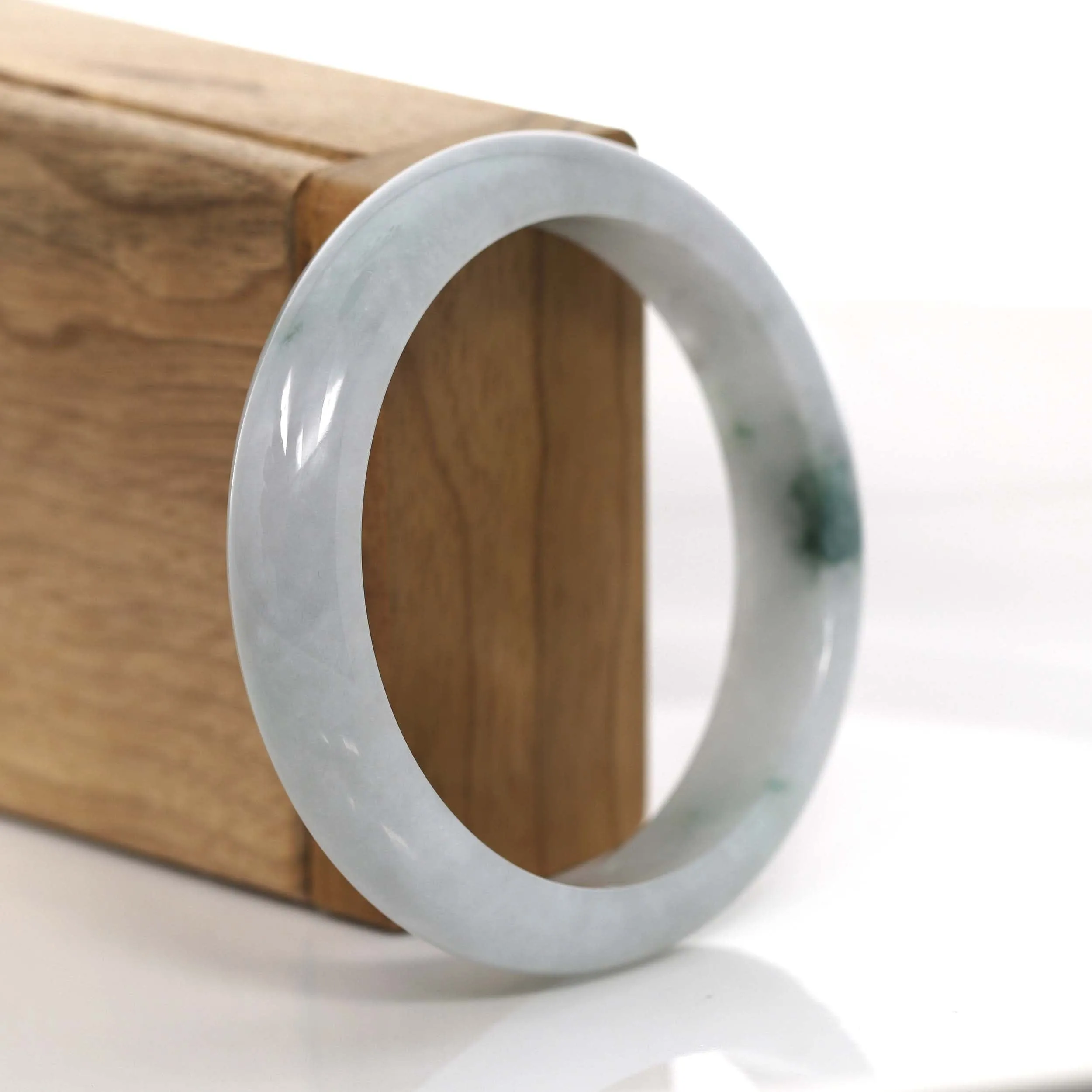 "Classic Bangle" Forest Green & White Jadeite Jade Bangle Bracelet (57.51 mm) #713