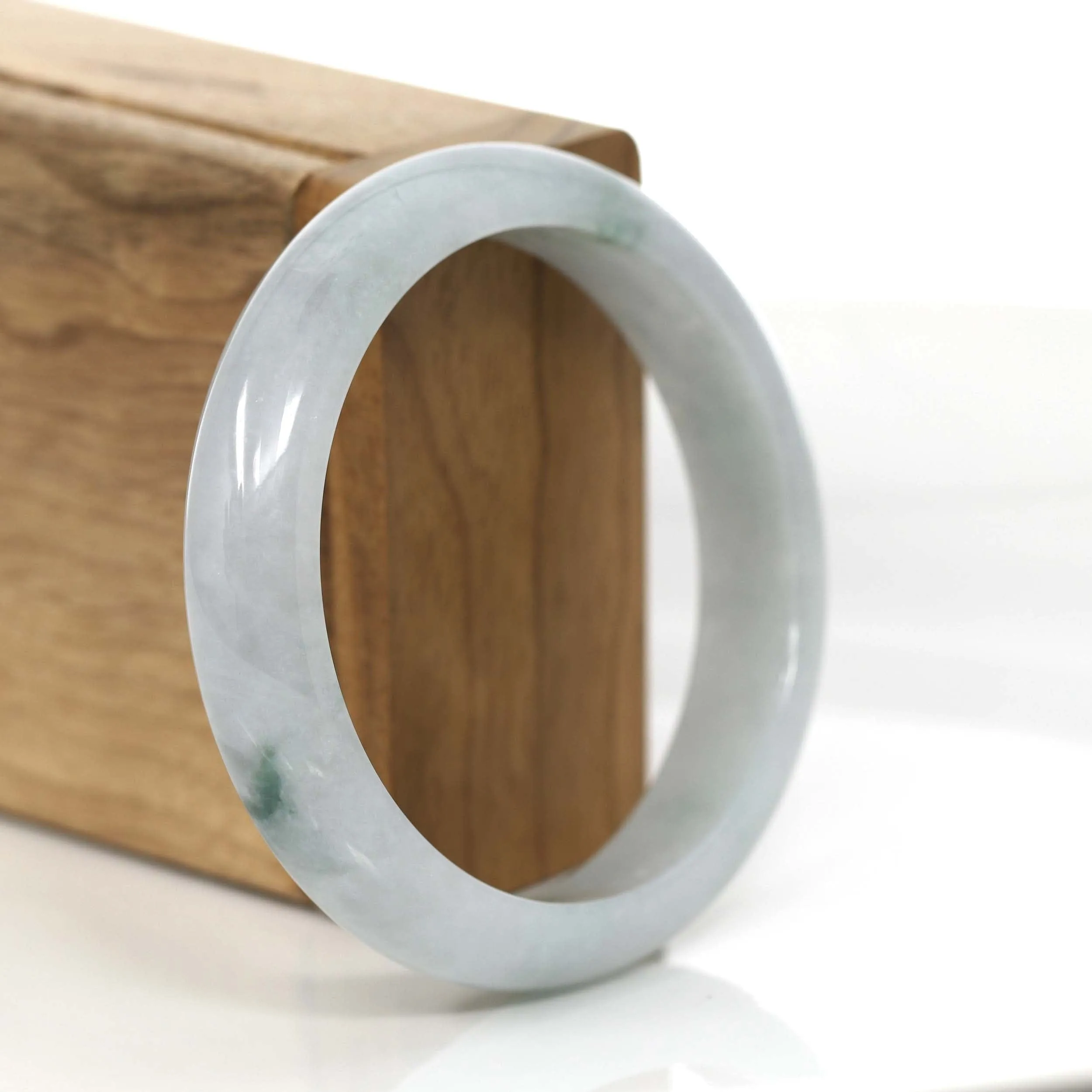 "Classic Bangle" Forest Green & White Jadeite Jade Bangle Bracelet (57.51 mm) #713