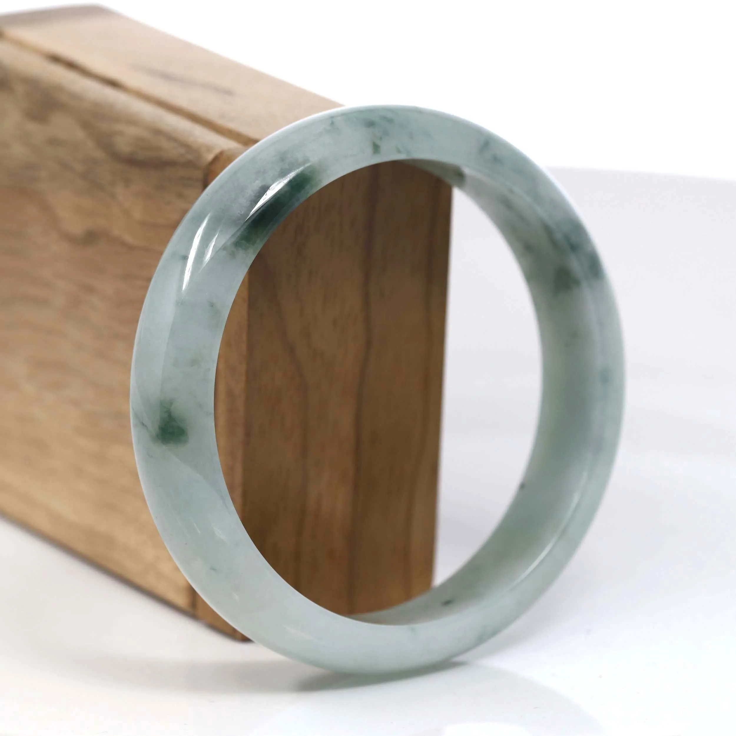"Classic Princess Half Round" Blue- Green Jadeite Jade Bangle (62.04 mm) #T108