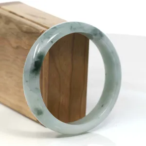"Classic Princess Half Round" Blue- Green Jadeite Jade Bangle (62.04 mm) #T108
