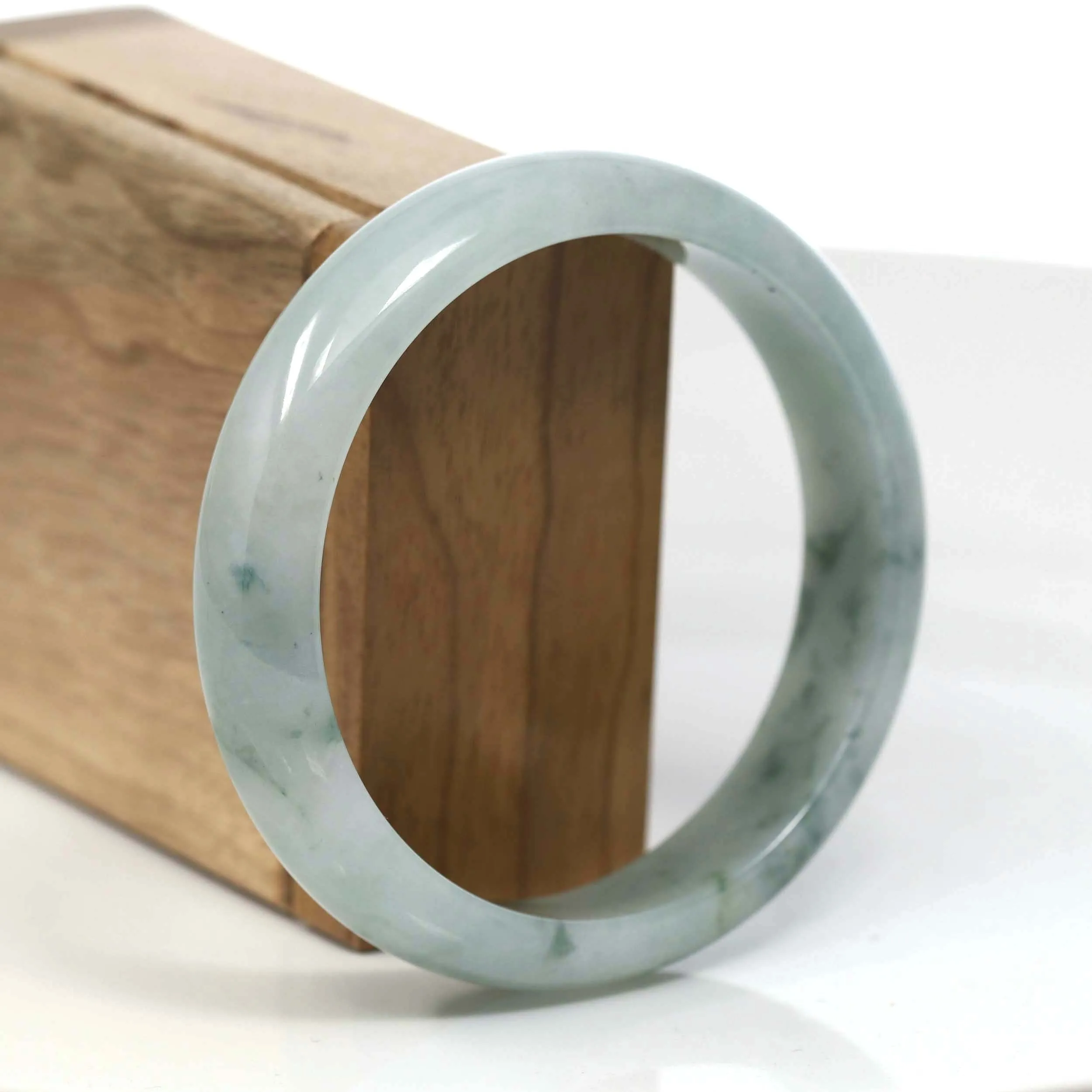 "Classic Princess Half Round" Blue- Green Jadeite Jade Bangle (62.04 mm) #T108