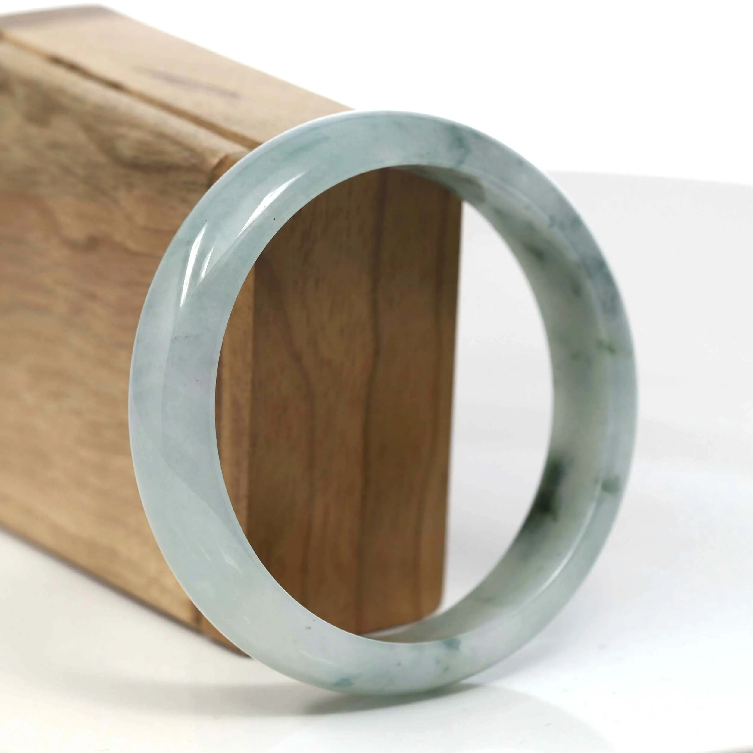 "Classic Princess Half Round" Blue- Green Jadeite Jade Bangle (62.04 mm) #T108