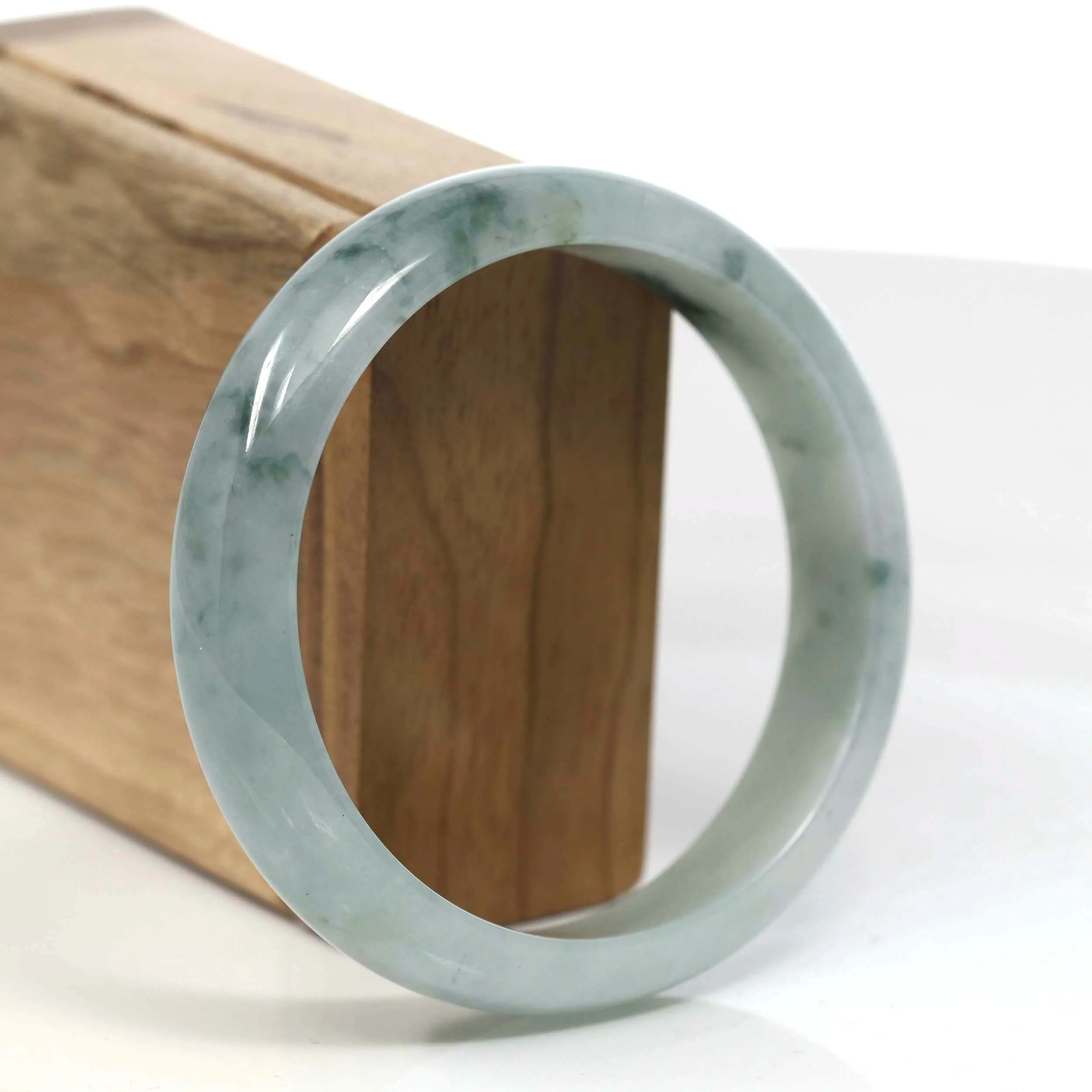 "Classic Princess Half Round" Blue- Green Jadeite Jade Bangle (62.04 mm) #T108