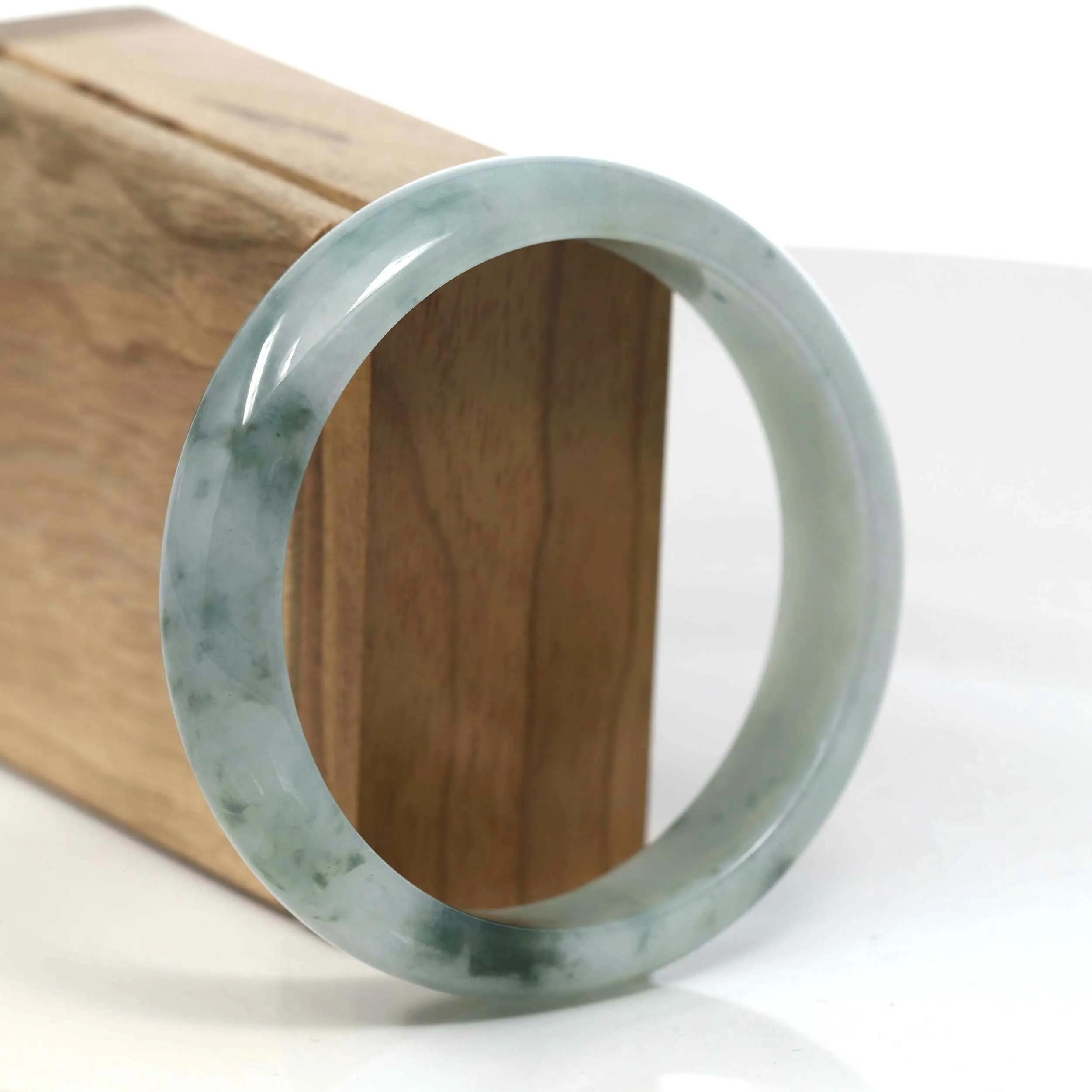 "Classic Princess Half Round" Blue- Green Jadeite Jade Bangle (62.04 mm) #T108