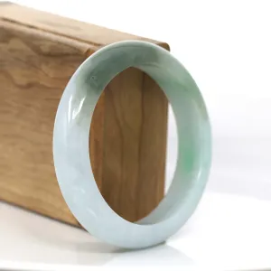 "Classic Princess Half Round" Genuine Burmese Forest Green & White Jadeite Jade Bangle Bracelet (56.11 mm ) #723