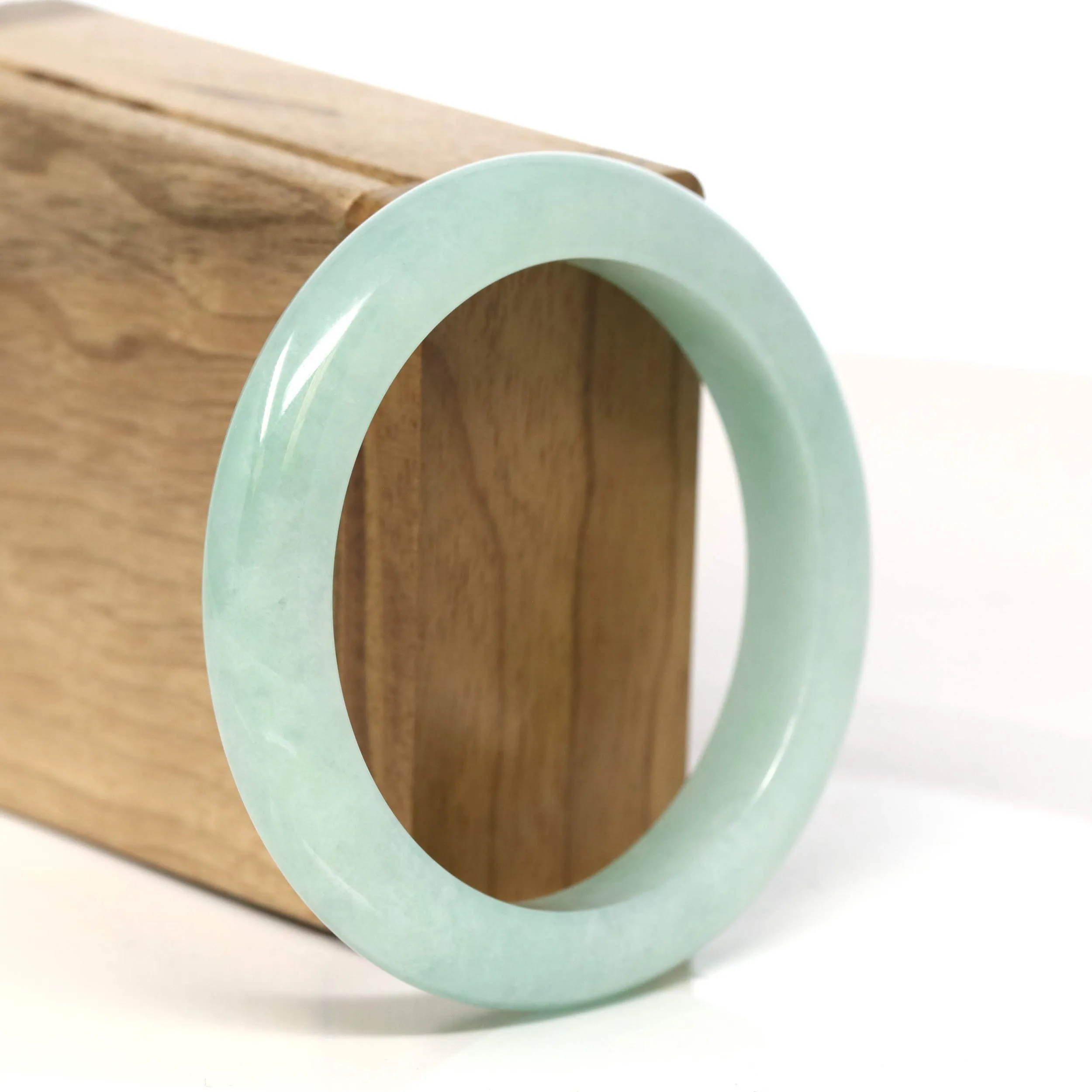 "Classic Princess Half Round" light Apple Green Jadeite Jade Bangle (55.7 mm) #T440