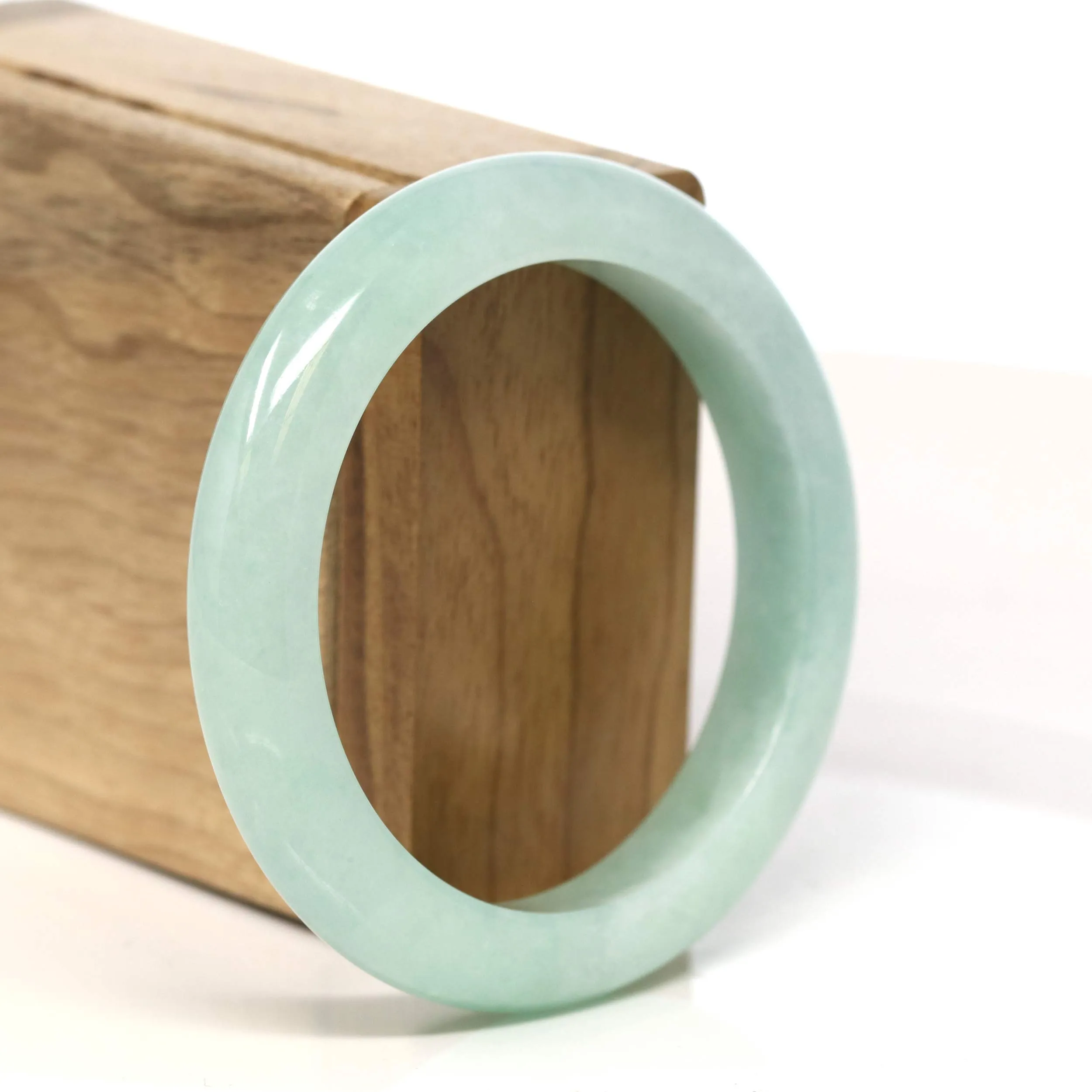 "Classic Princess Half Round" light Apple Green Jadeite Jade Bangle (55.7 mm) #T440