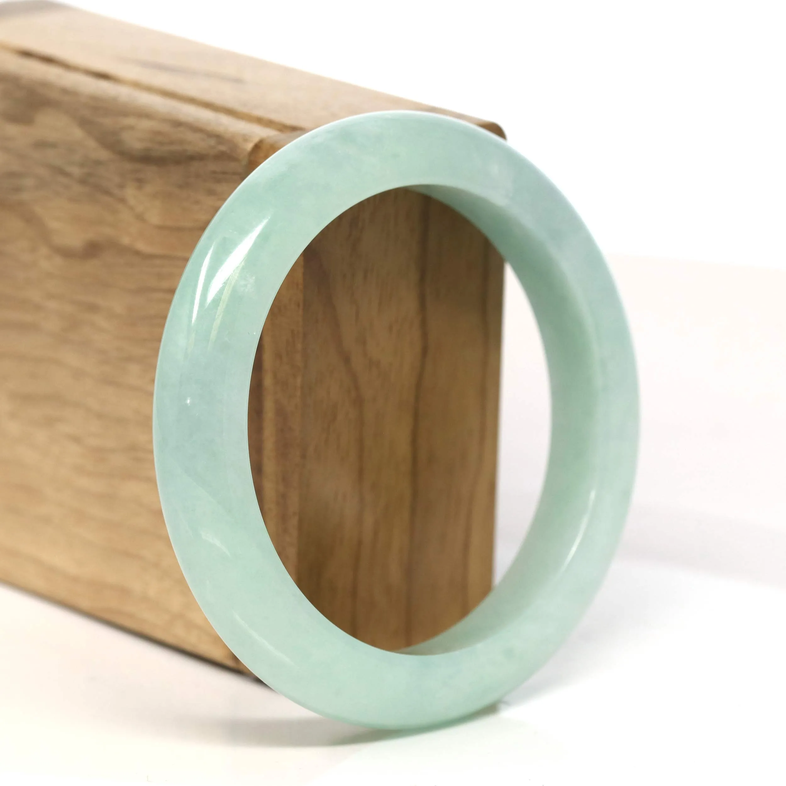 "Classic Princess Half Round" light Apple Green Jadeite Jade Bangle (55.7 mm) #T440