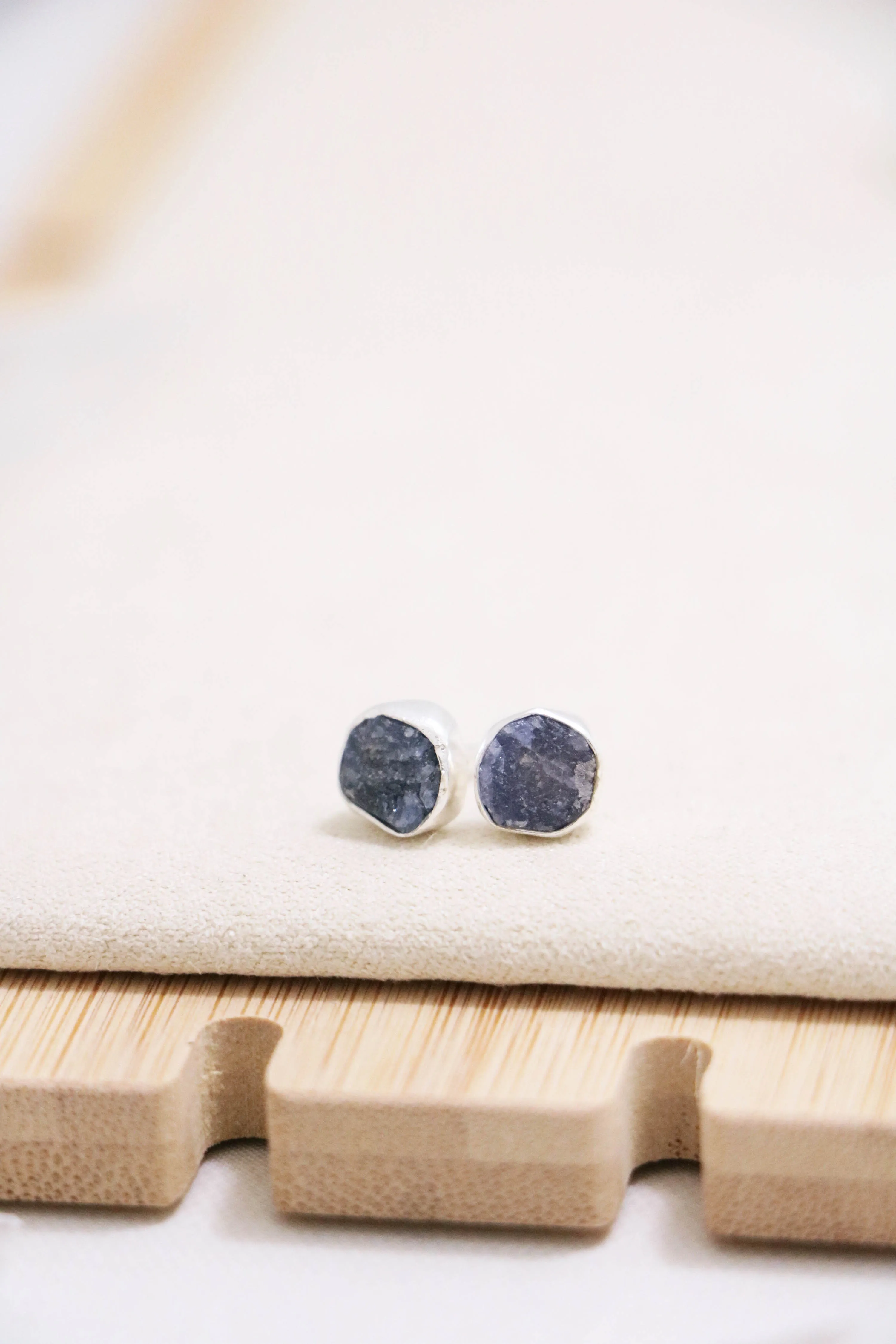 raw gemstone nugget earrings { silver }