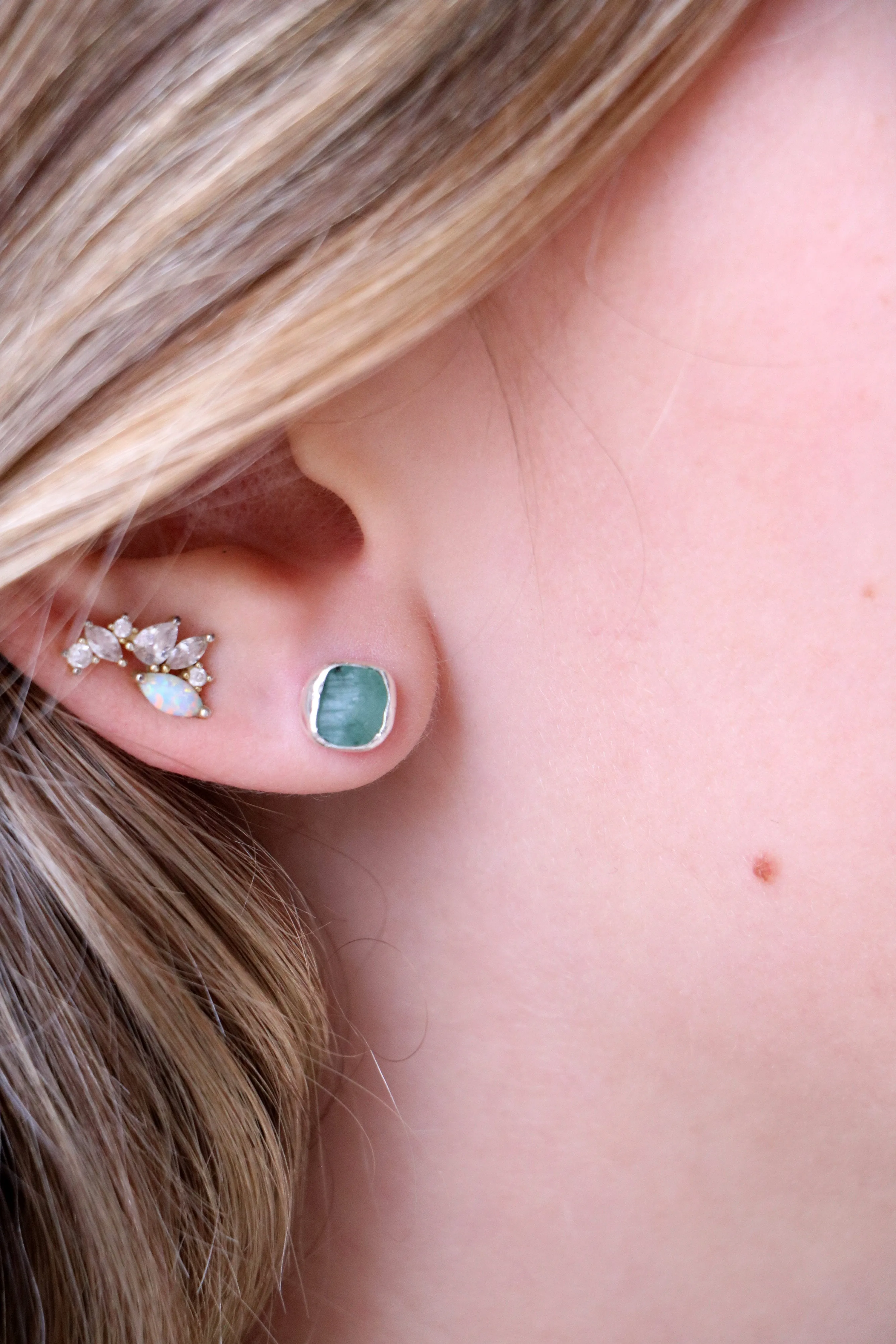 raw gemstone nugget earrings { silver }