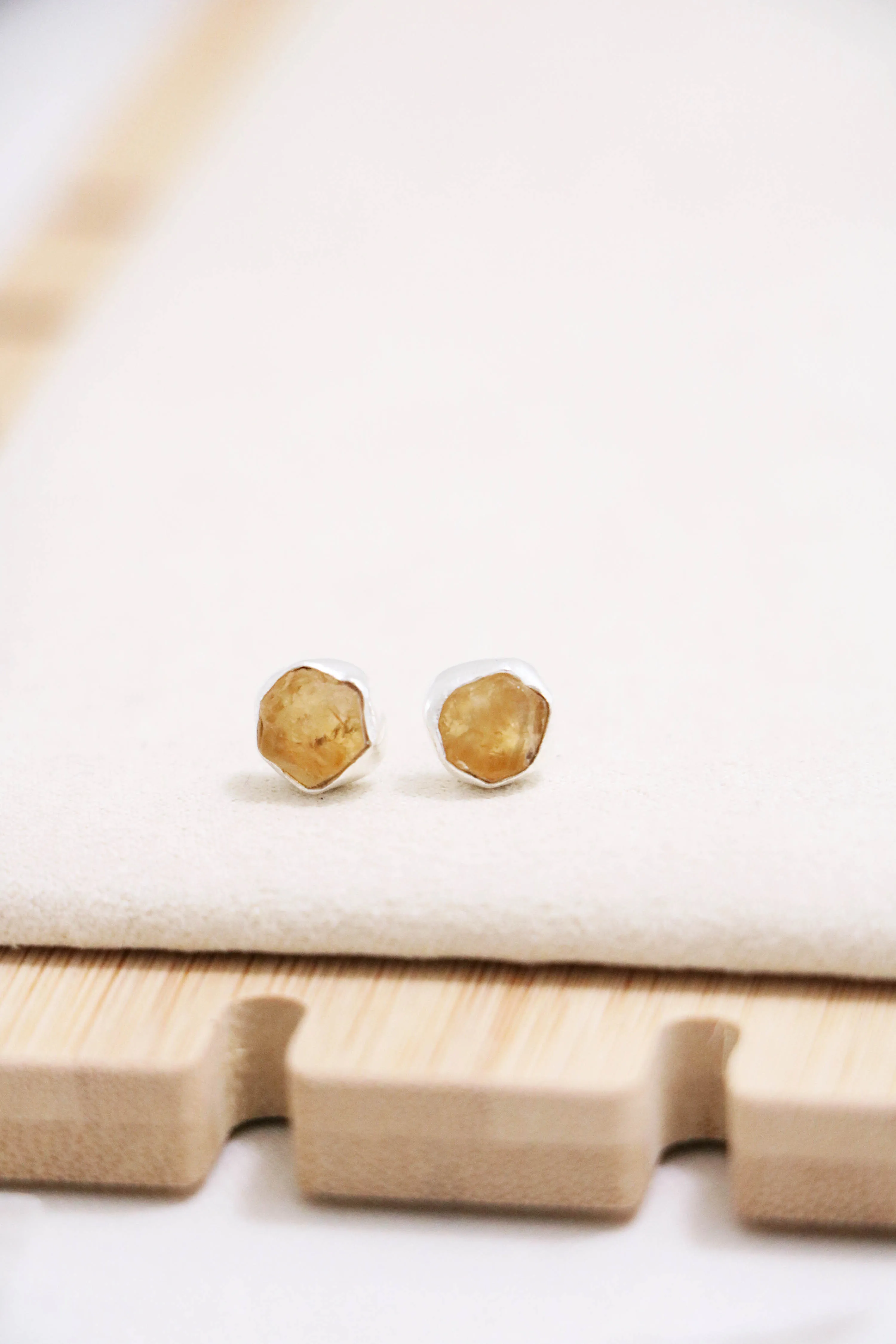 raw gemstone nugget earrings { silver }