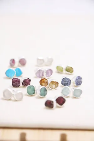 raw gemstone nugget earrings { silver }